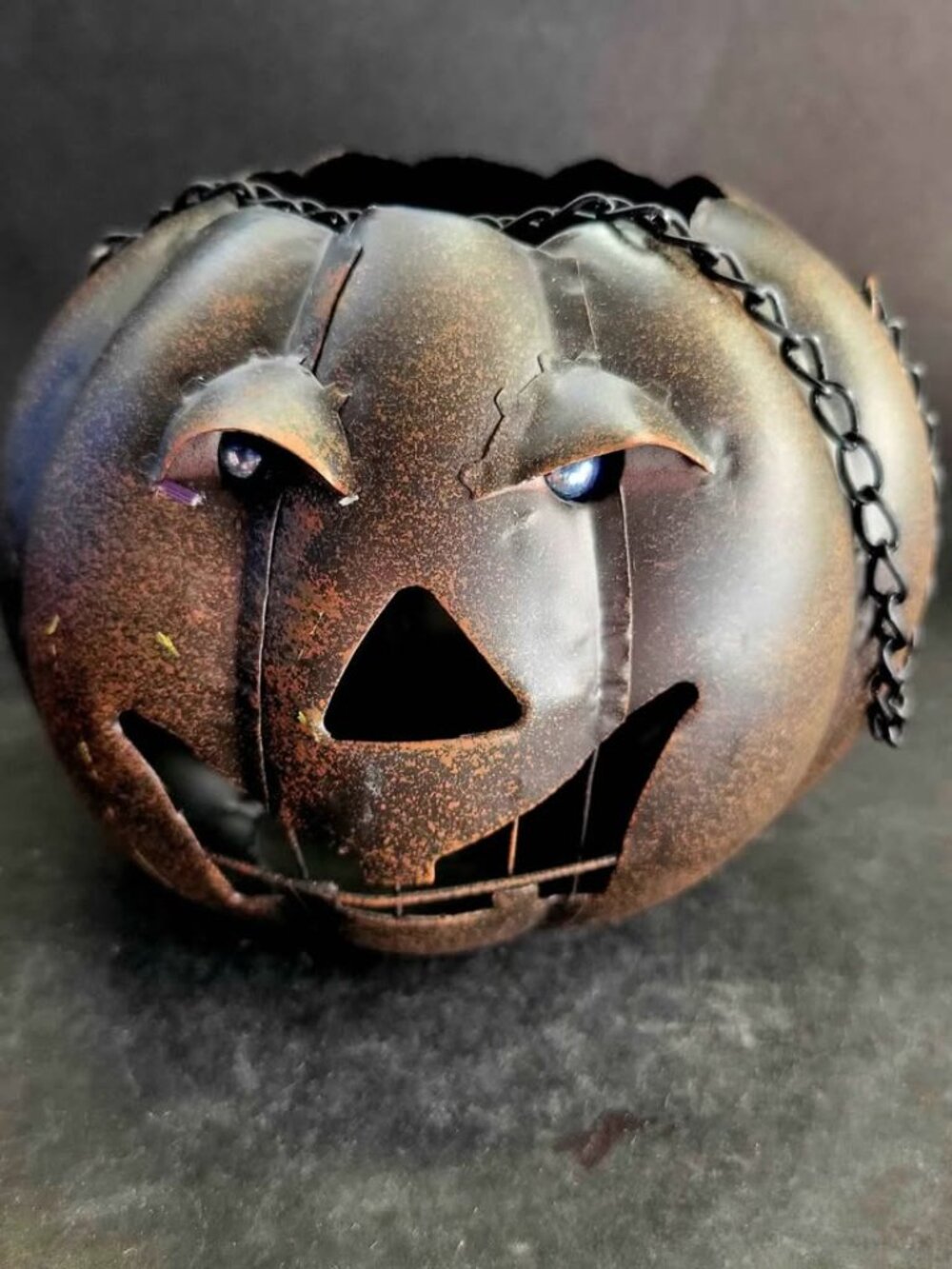 Rustic Metal Jack-O'-Lantern Votive Candle Holder